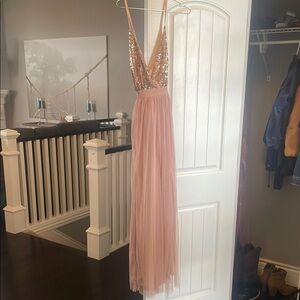 Sequin V-Neck Pink Gown open back XS Prom Grad Wedding